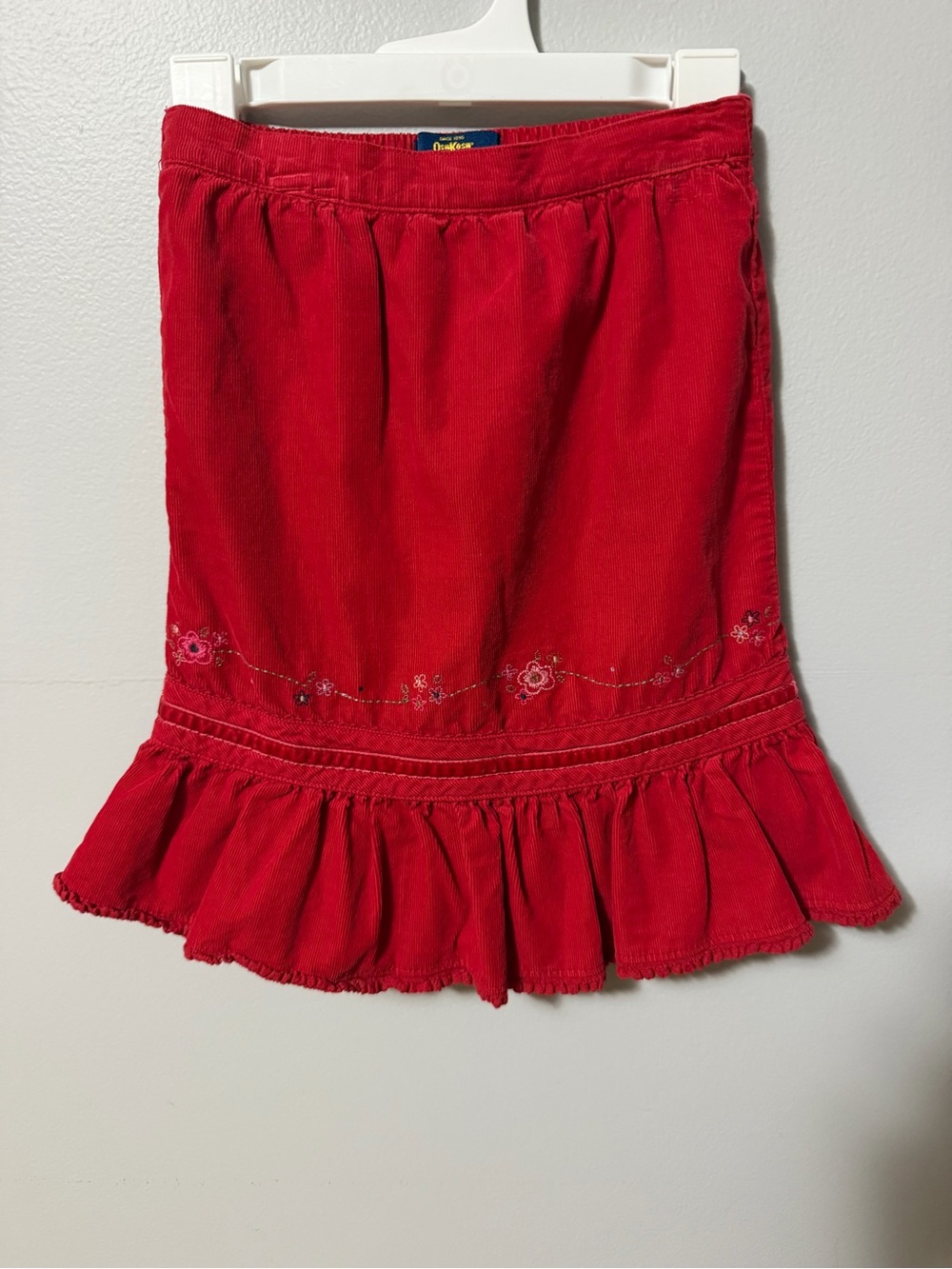 Vintage Y2K OshKosh B’Gosh Red Corduroy Embroidered Ruffle Skirt Size 5